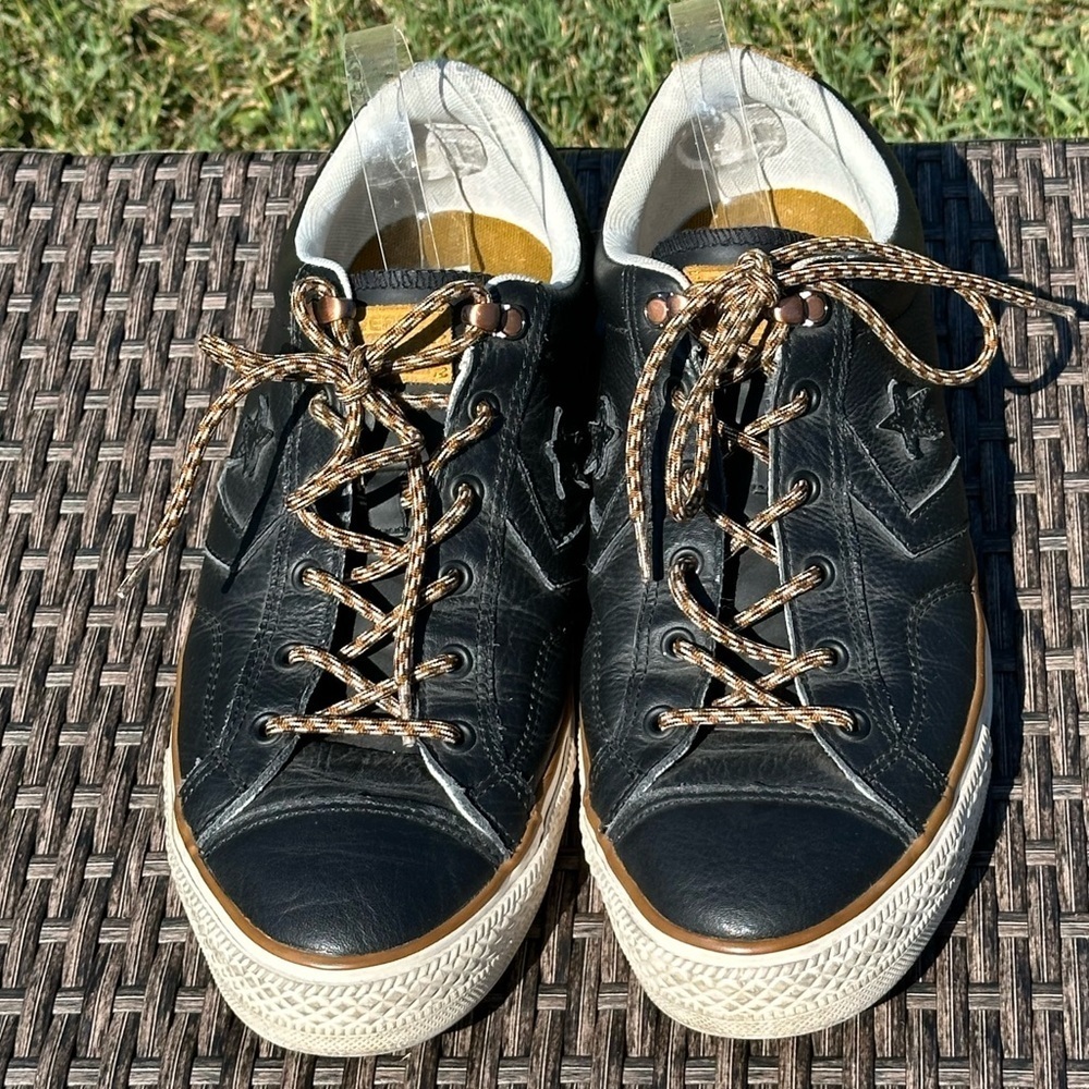 Black Leather Men's Converse Chuck Taylor All Stars - Size 12 - Picture 2 of 5
